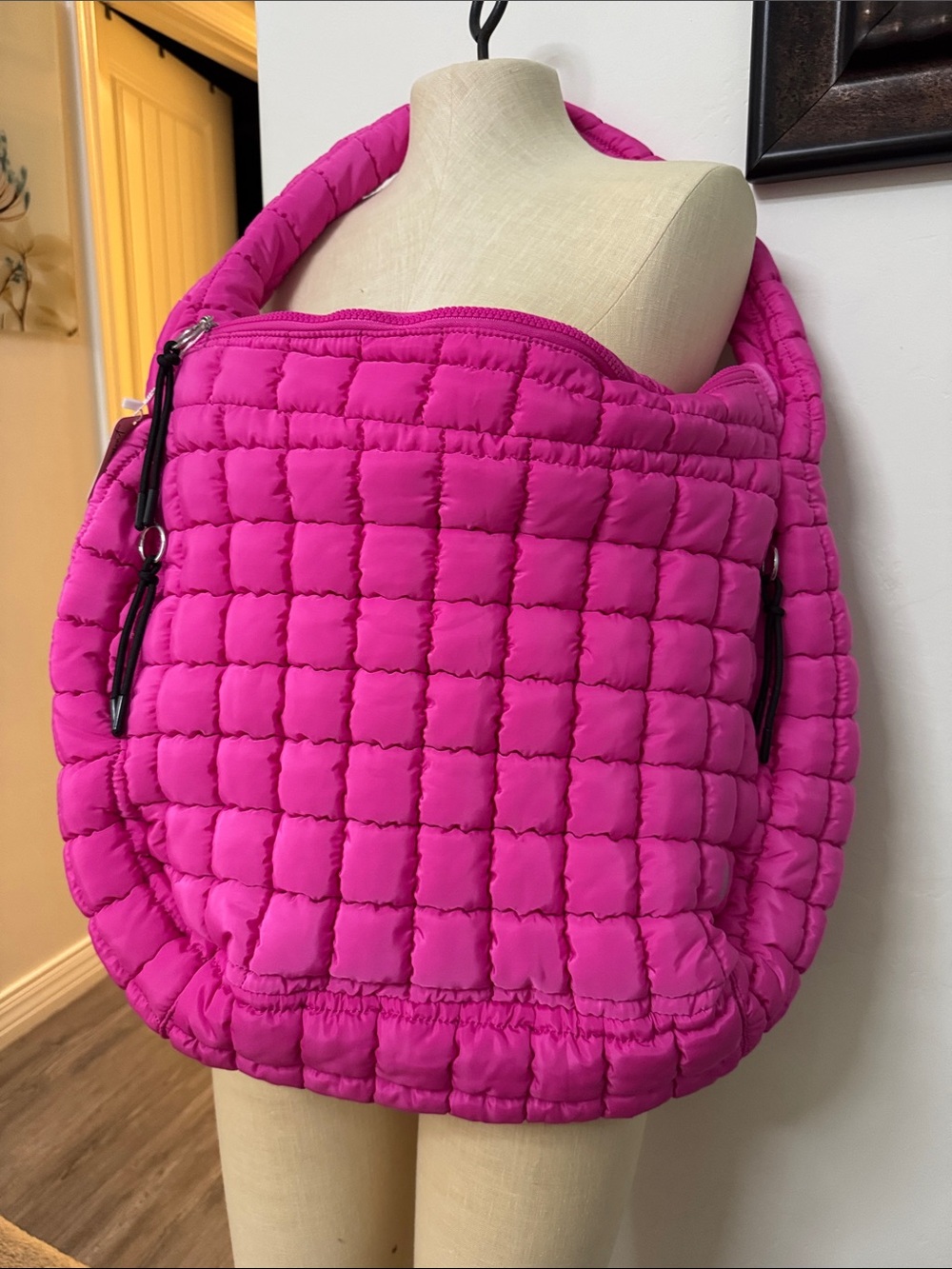FP Movement by Free People Quilted Puffer Carryall in Fuchsia Flirt (hot pink)